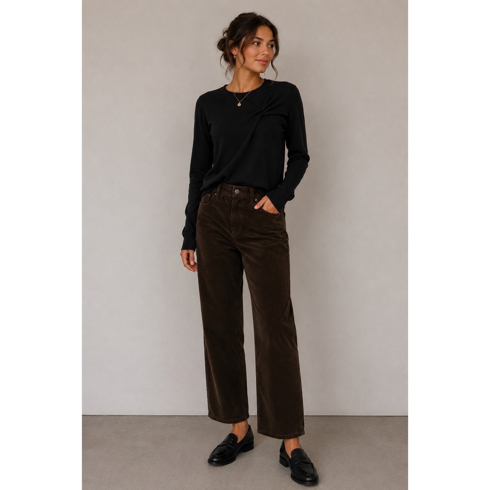 Talbots Signature Olive Green‎ Brown Corduroy Straight Leg Pants Womens 8 Mid